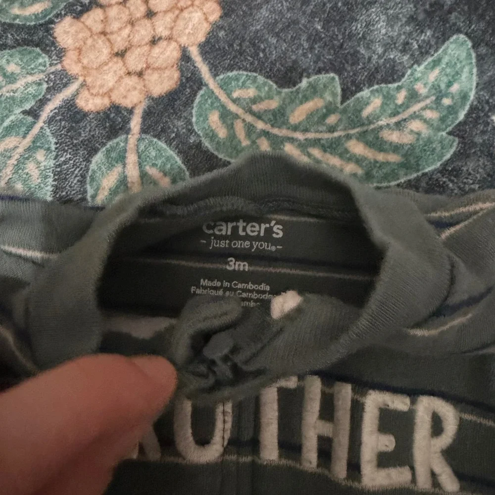 Carters Just One You Little Brother Striped Footed Sleeper Pajamas Blue Green 3M